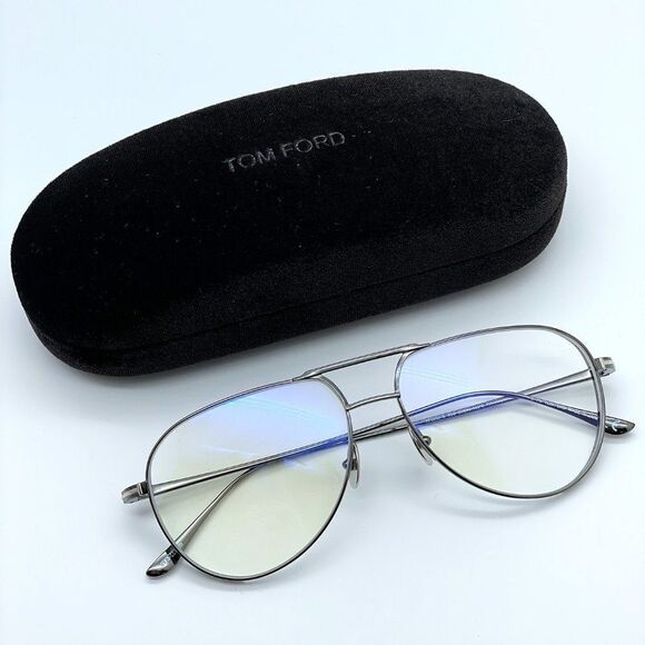 NEW Tom Ford TF5658 008 Shiny Gunmetal Aviator Unisex Eyeglasses - Picture 6 of 13